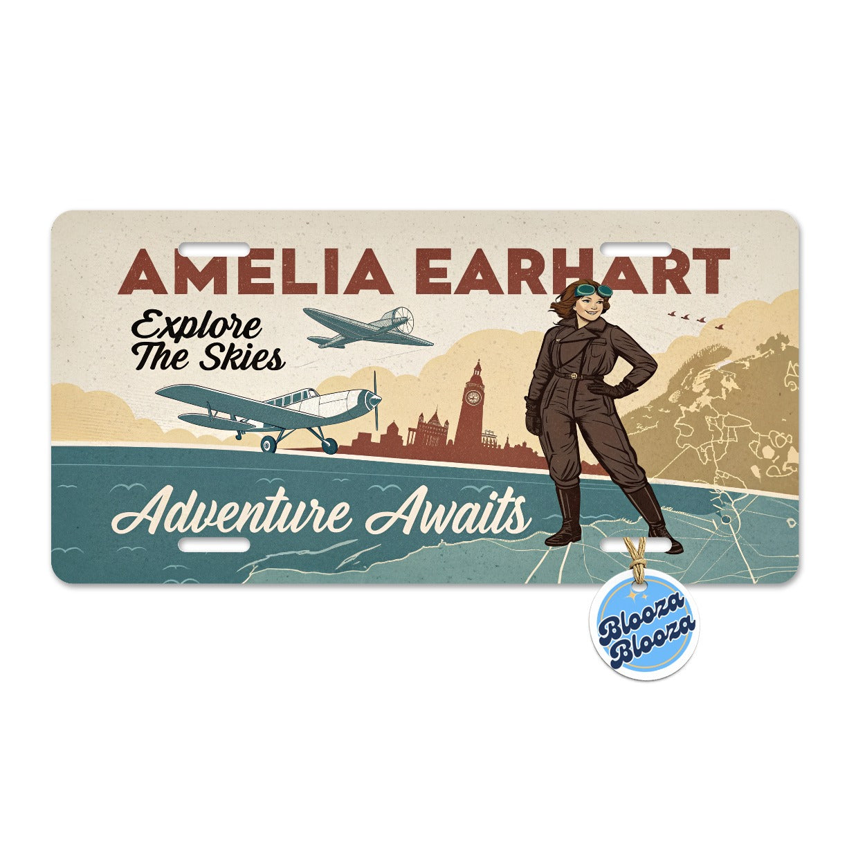Retro Amelia Earhart Flight Adventure Metal Vanity Novelty Tag License Plate for Trucks Cars SUVs
