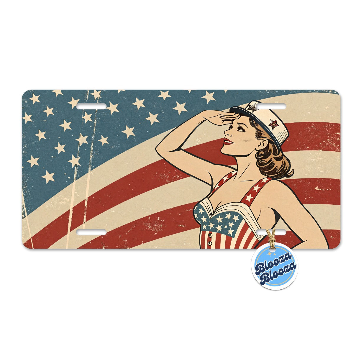 Retro Patriotic Sailor Pinup USA America Metal Vanity Novelty Tag License Plate for Trucks Cars SUVs