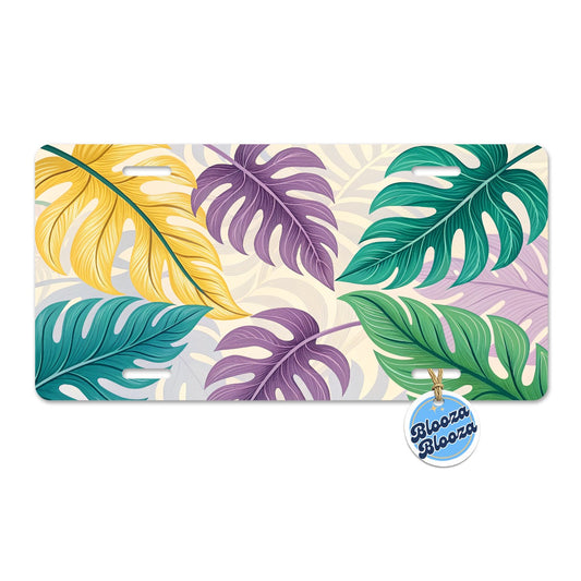Tropical Leaves Colorful Foliage Metal Vanity Novelty Tag License Plate for Trucks Cars SUVs