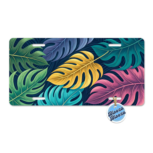 Tropical Leaves Colorful Metal Vanity Novelty Tag License Plate for Trucks Cars SUVs