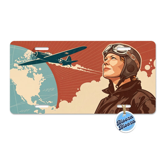 Vintage Amelia Earhart Aviation Travel Metal Vanity Novelty Tag License Plate for Trucks Cars SUVs