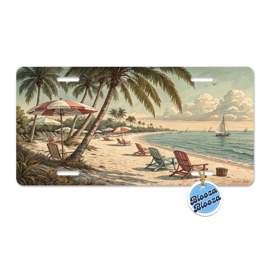 Vintage Beach Scene Holiday Metal Vanity Novelty Tag License Plate for Trucks Cars SUVs