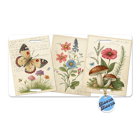 Vintage Botanical Illustration Collage Metal Vanity Novelty Tag License Plate for Trucks Cars SUVs