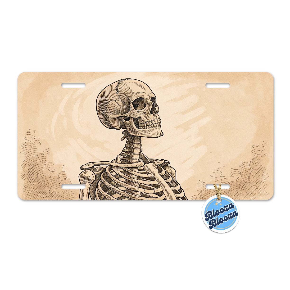 Vintage Skeleton Illustration Metal Vanity Novelty Tag License Plate for Trucks Cars SUVs