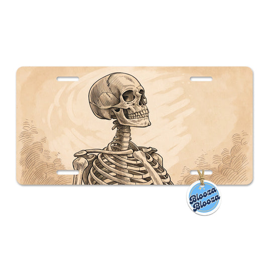 Vintage Skeleton Illustration Metal Vanity Novelty Tag License Plate for Trucks Cars SUVs