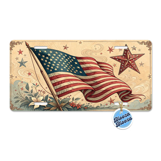Vintage USA Flag Stars Patriotic Metal Vanity Novelty Tag License Plate for Trucks Cars SUVs