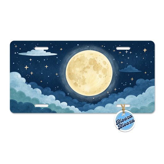 Watercolor Moon At Night Metal Vanity Novelty Tag License Plate for Trucks Cars SUVs
