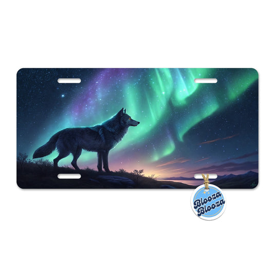 Wolf Beneath Aurora Borealis Metal Vanity Novelty Tag License Plate for Trucks Cars SUVs