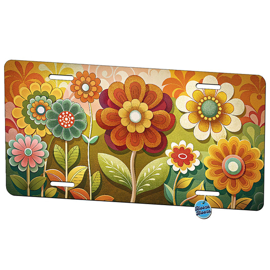 70's Retro Groovy Flowers Metal Vanity Novelty Tag License Plate for Trucks Cars SUVs