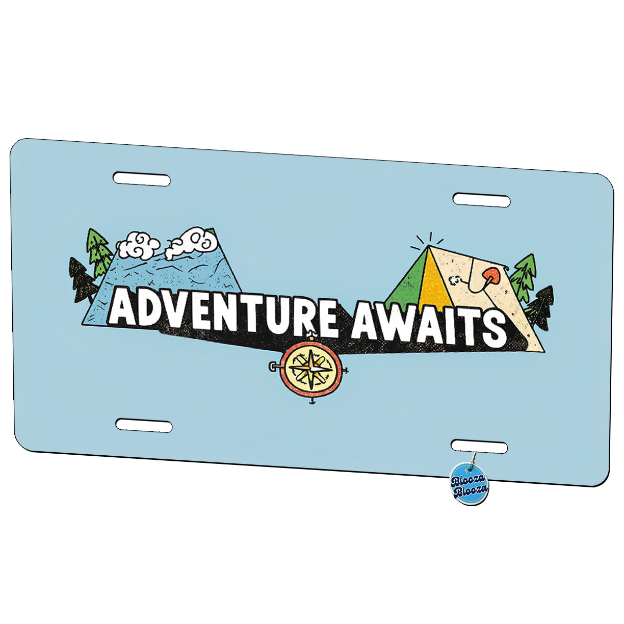 Adventure Awaits Blue Background Traveler Metal Vanity Novelty Tag License Plate for Trucks Cars SUVs