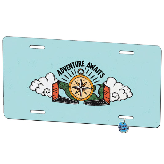 Adventure Awaits Compass Travel Metal Vanity Novelty Tag License Plate for Trucks Cars SUVs