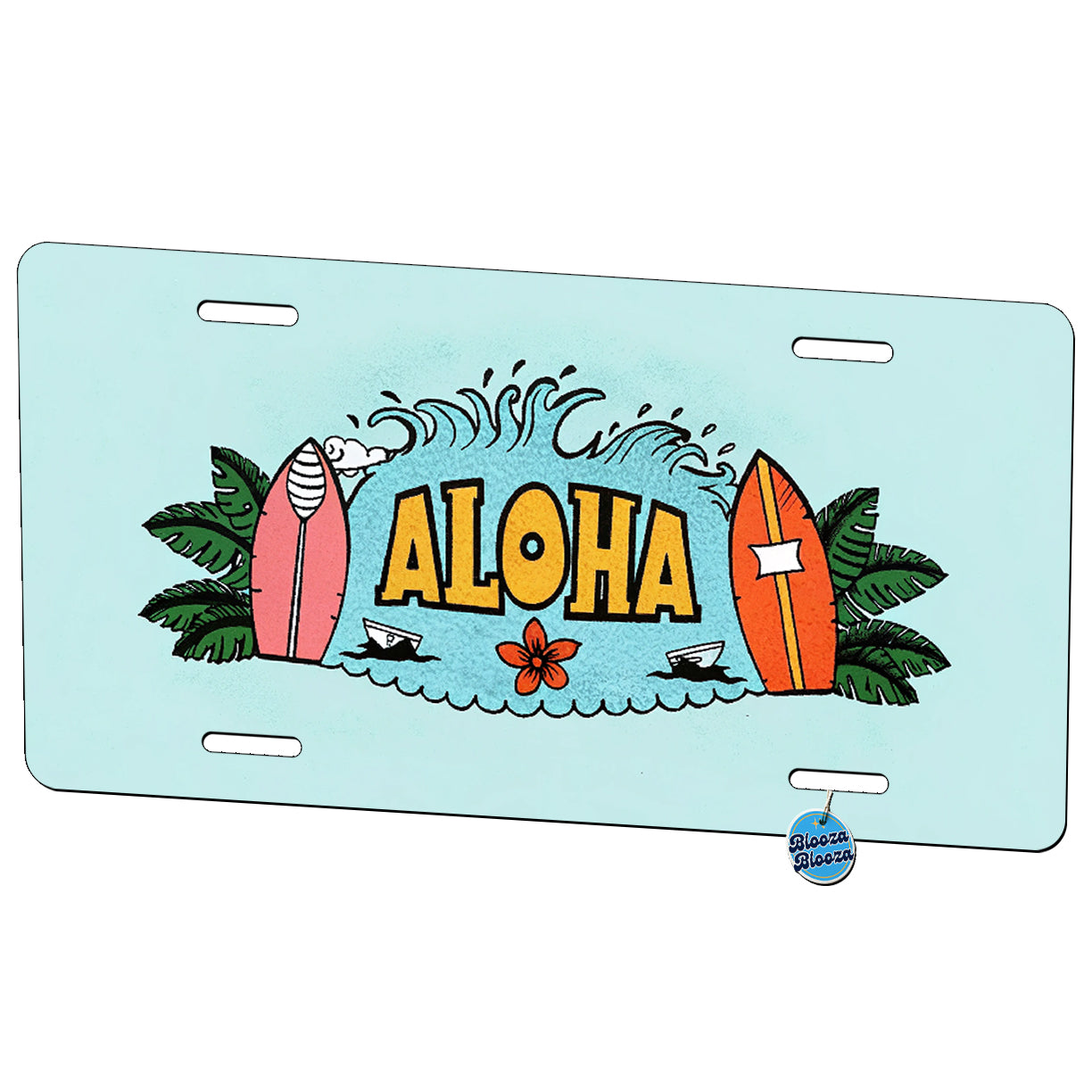 Aloha Hawaii Surfboards Ocean Waves Metal Vanity Novelty Tag License Plate for Trucks Cars SUVs