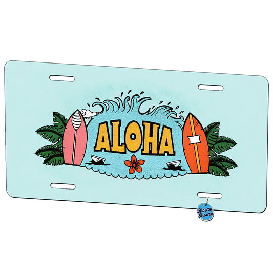 Aloha Hawaii Surfboards Ocean Waves Metal Vanity Novelty Tag License Plate for Trucks Cars SUVs