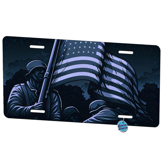 American Flag Soldiers Unites States USA Metal Vanity Novelty Tag License Plate for Trucks Cars SUVs
