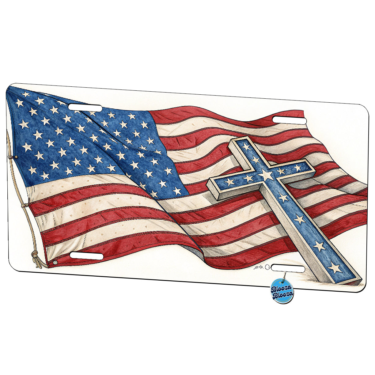 American Flag With Cross USA Patriotic Christian United States Metal Vanity Novelty Tag License Plate for Trucks Cars SUVs