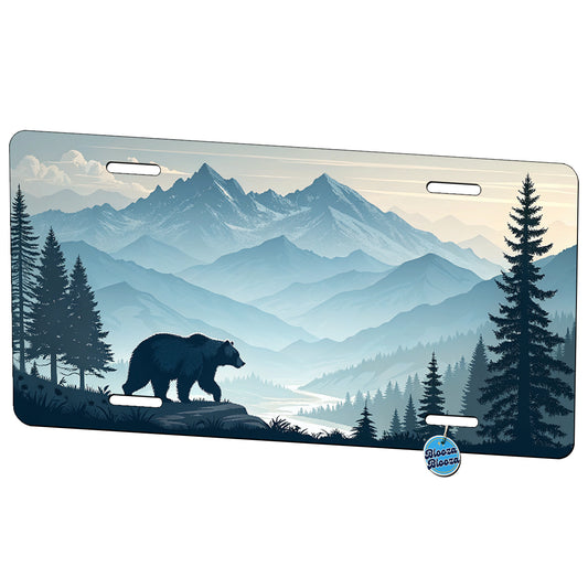 Bear Silhouette With Mountains Adventure Metal Vanity Novelty Tag License Plate for Trucks Cars SUVs