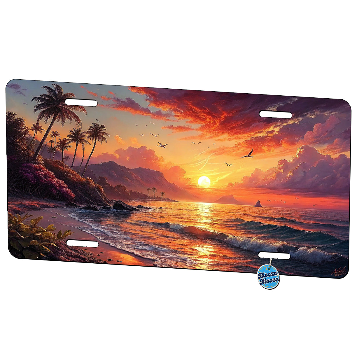Beautiful Sunset Over Ocean Beach Tropical Travel Metal Vanity Novelty Tag License Plate for Trucks Cars SUVs