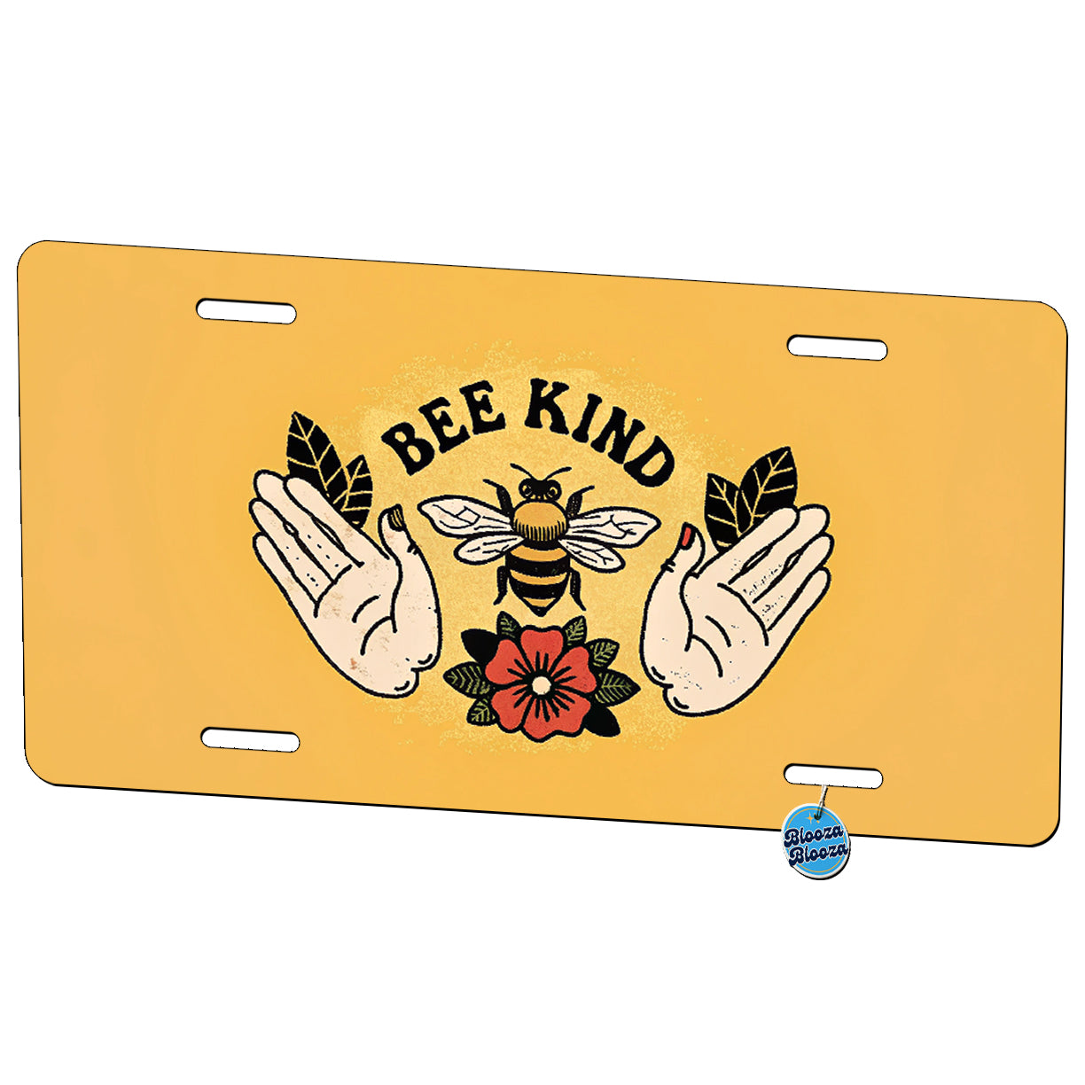 Bee Kind Yellow Background Metal Vanity Novelty Tag License Plate for Trucks Cars SUVs