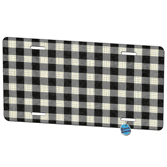 Black And White Gingham Plaid Country Pattern Metal Vanity Novelty Tag License Plate for Trucks Cars SUVs