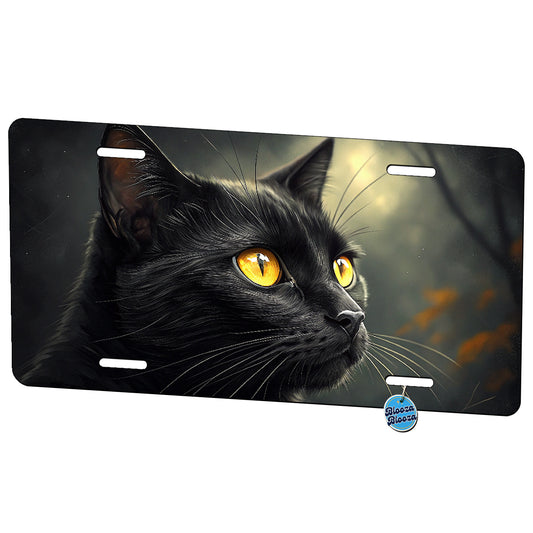 Black Cat Face Yellow Eyes Metal Vanity Novelty Tag License Plate for Trucks Cars SUVs