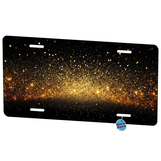 Black Gold Glitter Background Metal Vanity Novelty Tag License Plate for Trucks Cars SUVs