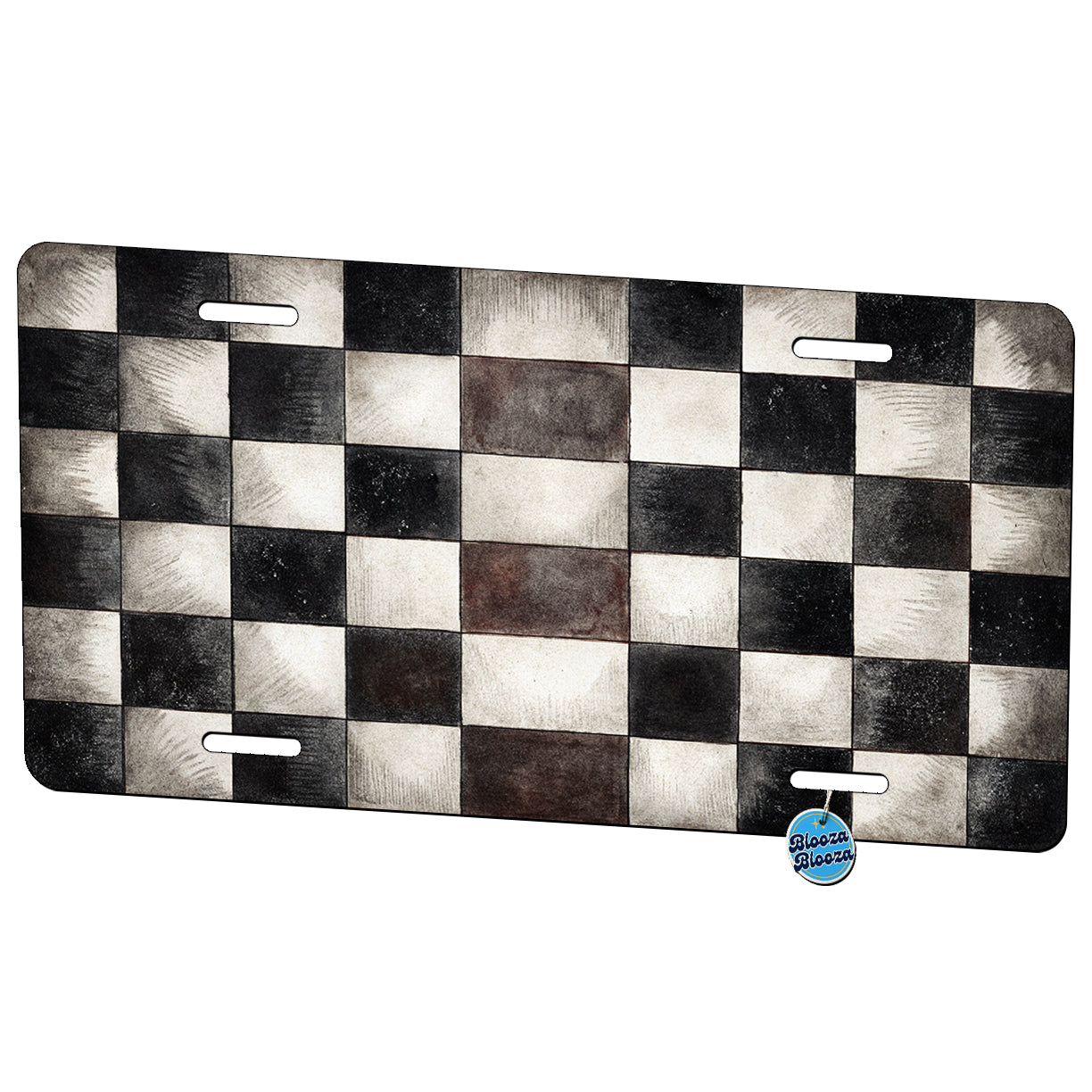 Black White Distressed Checkerboard Metal Vanity Novelty Tag License Plate for Trucks Cars SUVs