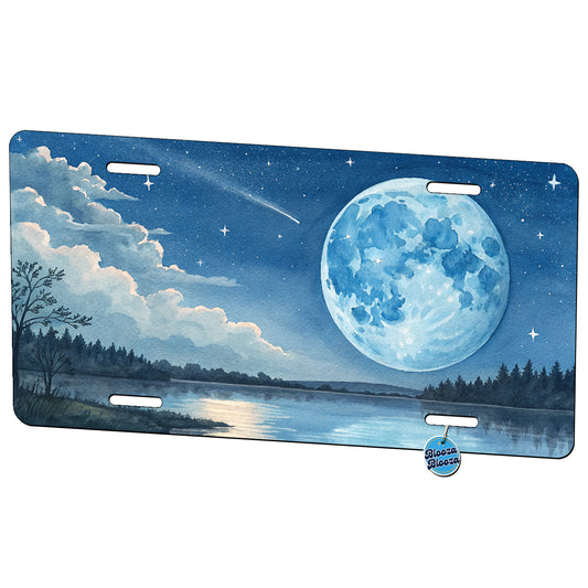 Blue Moon in Sky Watercolor Metal Vanity Novelty Tag License Plate for Trucks Cars SUVs