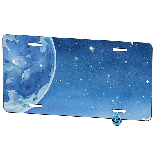 Blue Moon Watercolor Stars Clouds Metal Vanity Novelty Tag License Plate for Trucks Cars SUVs
