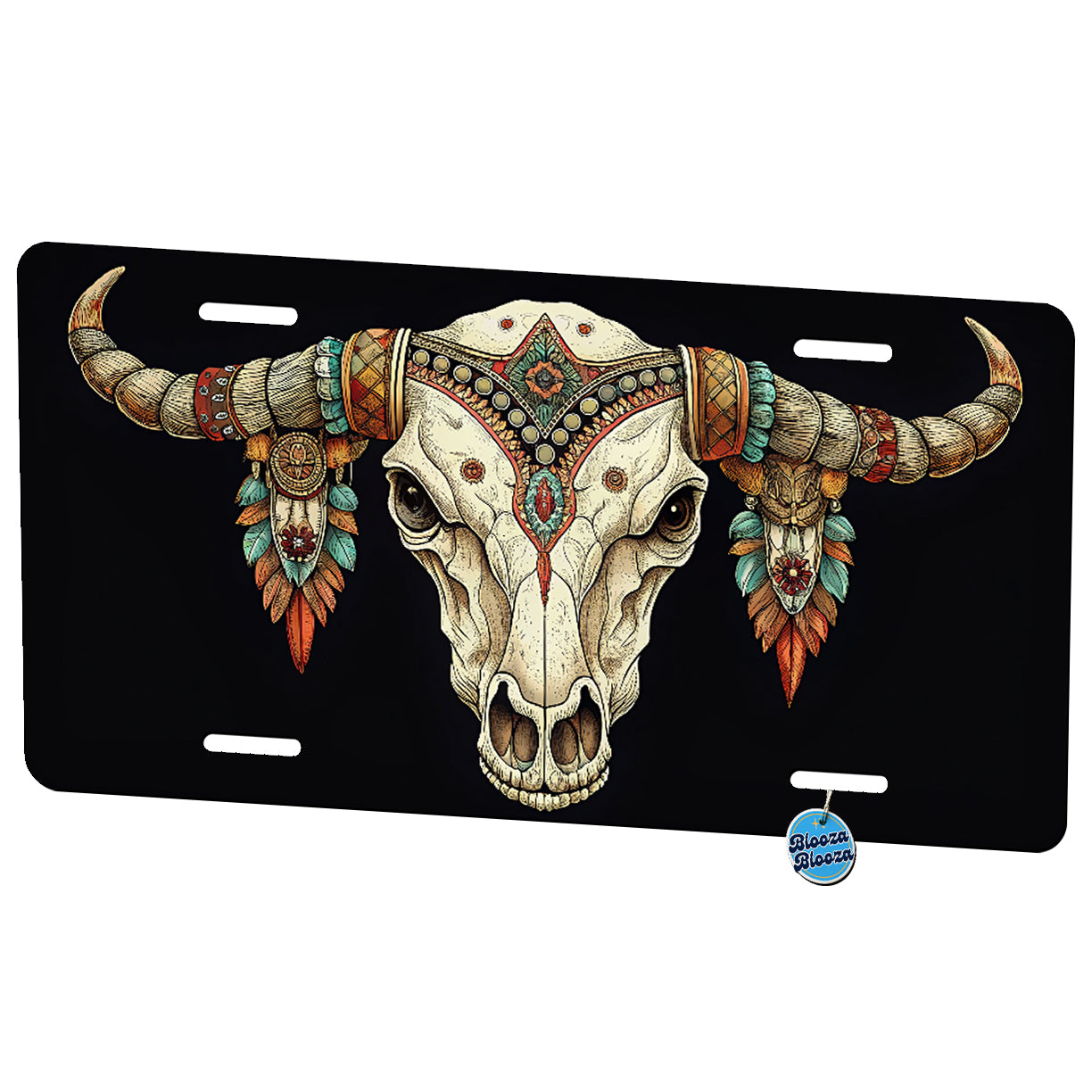 Boho Cow Skull Metal Vanity Novelty Tag License Plate for Trucks Cars SUVs