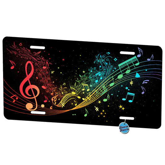 Colorful Music Notes Black Background Metal Vanity Novelty Tag License Plate for Trucks Cars SUVs