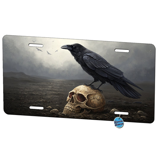 Crow Standing On Skull Metal Vanity Novelty Tag License Plate for Trucks Cars SUVs