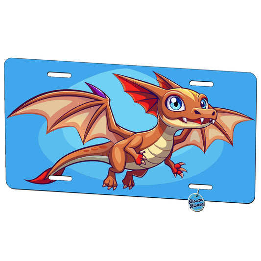 Cute Flying Pterodactylus Dinosaur Metal Vanity Novelty Tag License Plate for Trucks Cars SUVs