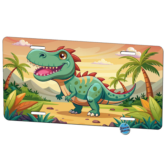 Cute Green T-Rex Tyrannosaurus Dinosaur Metal Vanity Novelty Tag License Plate for Trucks Cars SUVs