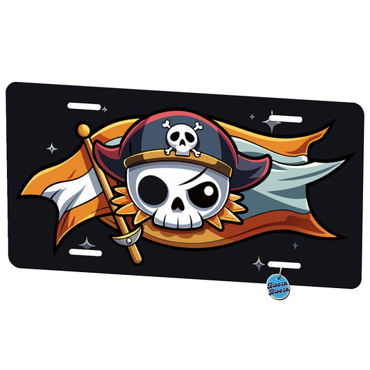 Cute Pirate Flag Waving Metal Vanity Novelty Tag License Plate for Trucks Cars SUVs