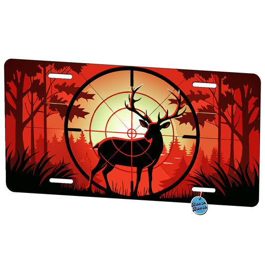 Deer In Crosshairs Hunting Hunter Metal Vanity Novelty Tag License Plate for Trucks Cars SUVs
