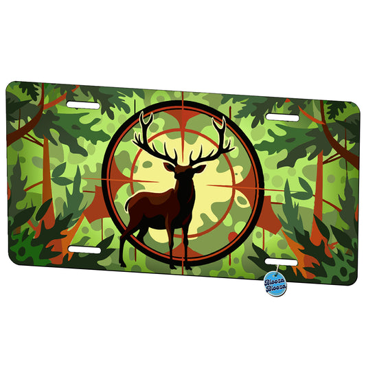 Deer Silhouette In Crosshairs Camouflage Hunting Hunter Metal Vanity Novelty Tag License Plate for Trucks Cars SUVs