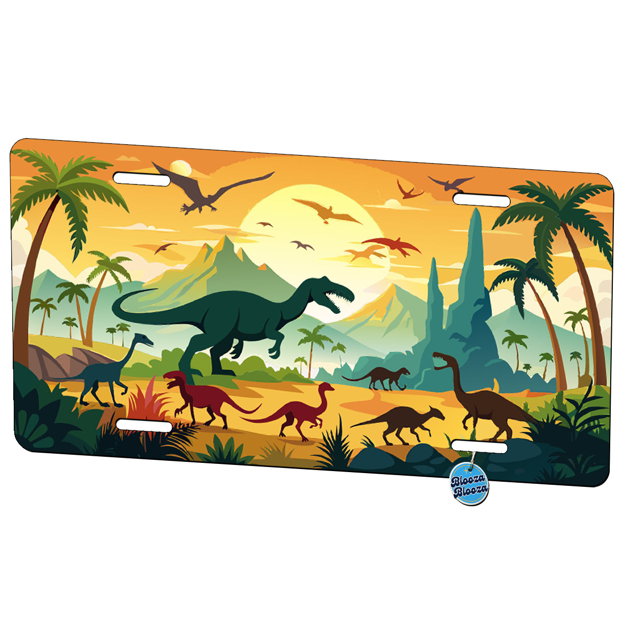 Dinosaurs Running Around Metal Vanity Novelty Tag License Plate for Trucks Cars SUVs