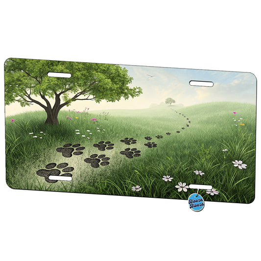Dog Paw Prints On Path Metal Vanity Novelty Tag License Plate for Trucks Cars SUVs