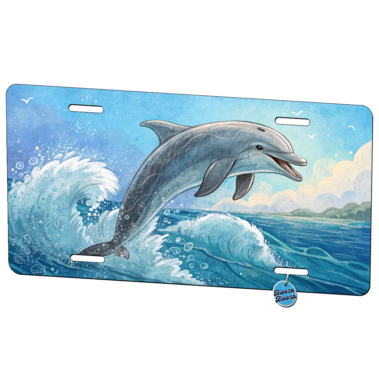 Dolphin Ocean Painting Metal Vanity Novelty Tag License Plate for Trucks Cars SUVs