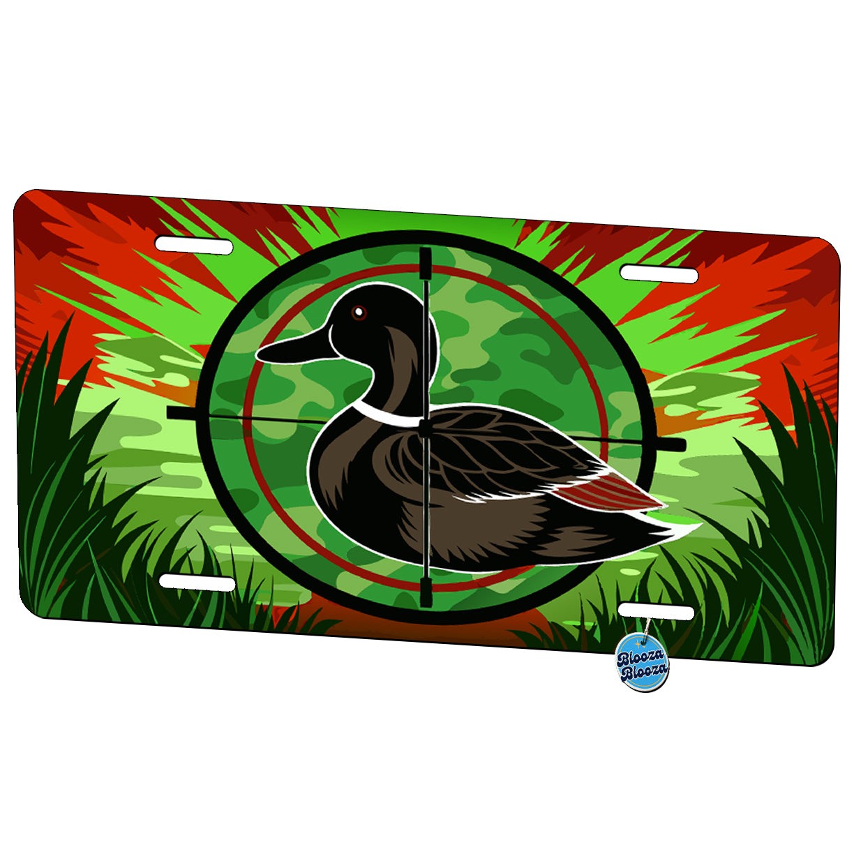 Duck Silhouette In Crosshairs Camouflage Hunting Hunter Metal Vanity Novelty Tag License Plate for Trucks Cars SUVs