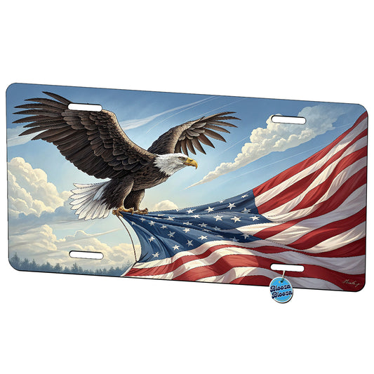 Eagle Flying Over American Flag United States USA Patriotic Metal Vanity Novelty Tag License Plate for Trucks Cars SUVs