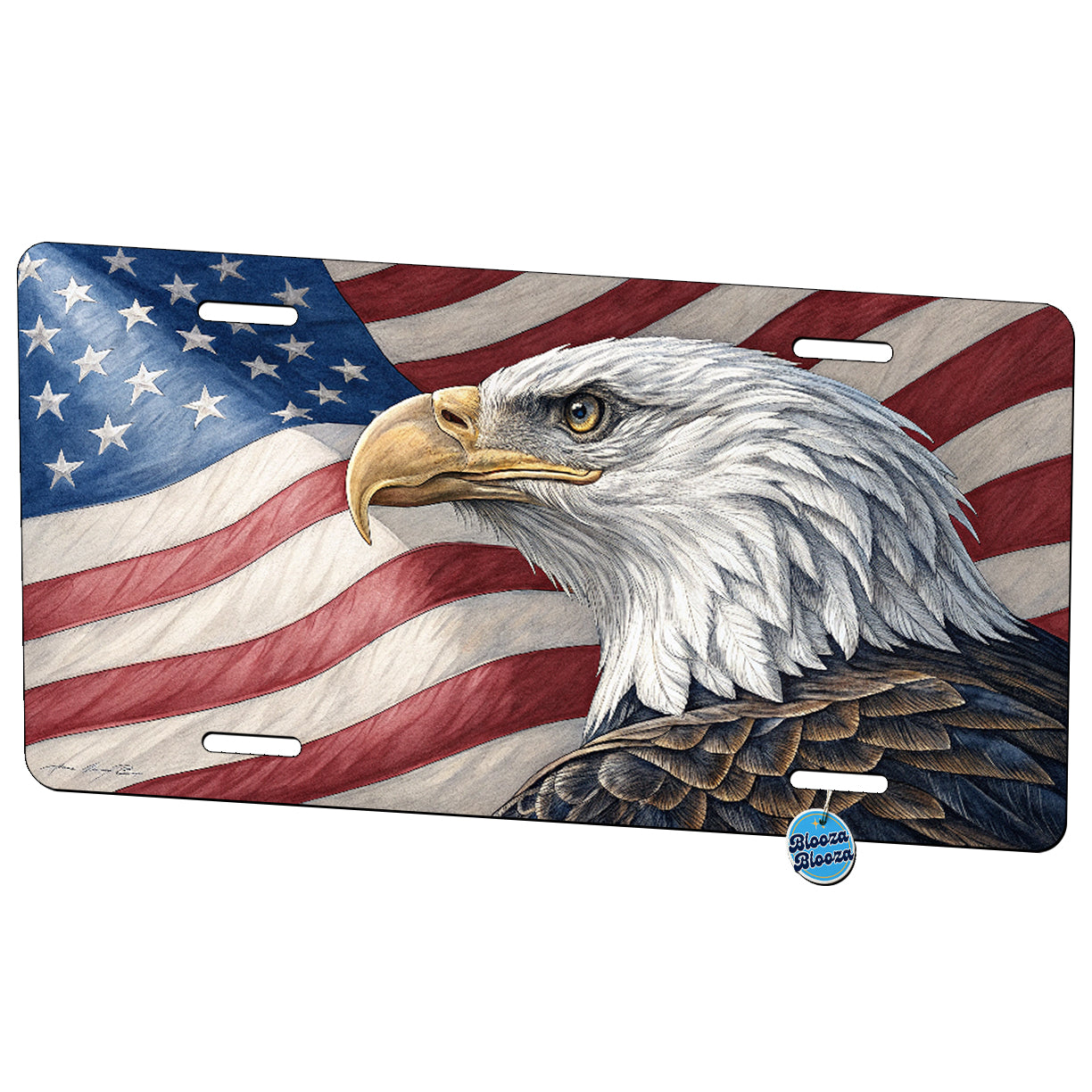 Eagle Head American Flag USA United States Patriotic Drawing Metal Vanity Novelty Tag License Plate for Trucks Cars SUVs