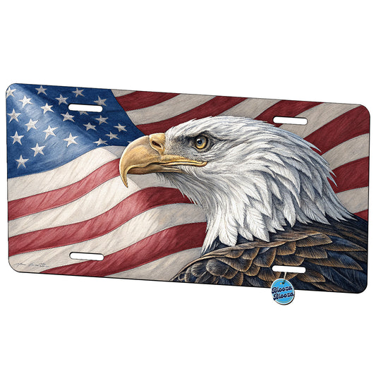 Eagle Head American Flag USA United States Patriotic Drawing Metal Vanity Novelty Tag License Plate for Trucks Cars SUVs