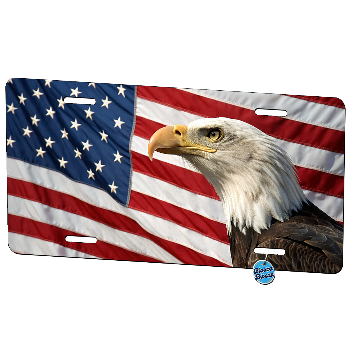 Eagle Head In Front Of American Flag USA United States Patriotic Metal Vanity Novelty Tag License Plate for Trucks Cars SUVs