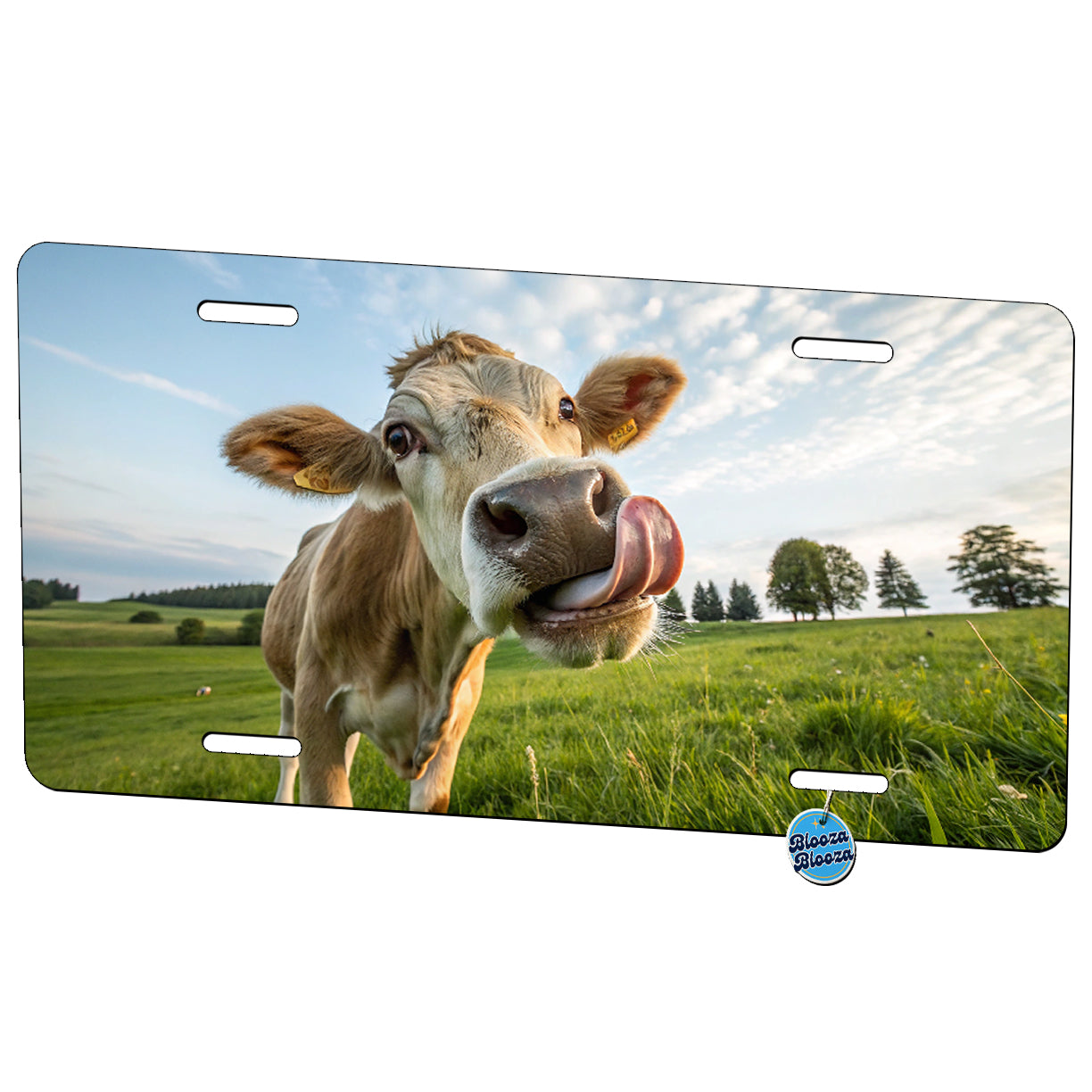 Funny Cow Tongue Licking Lips Metal Vanity Novelty Tag License Plate for Trucks Cars SUVs