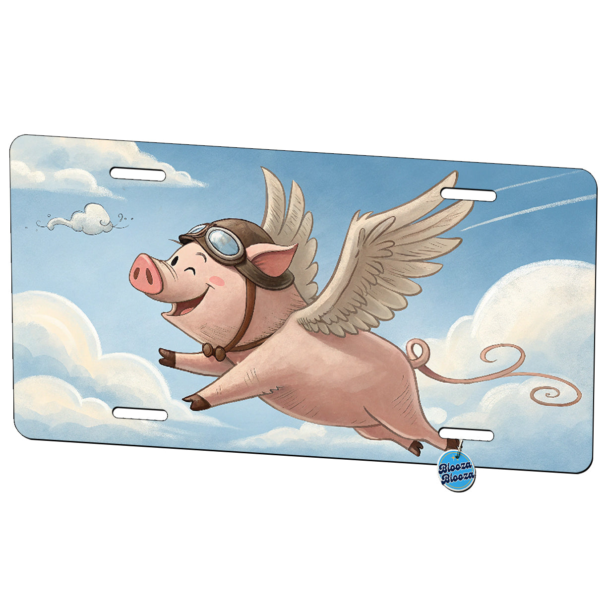 Funny Flying Pig Aviator Metal Vanity Novelty Tag License Plate for Trucks Cars SUVs