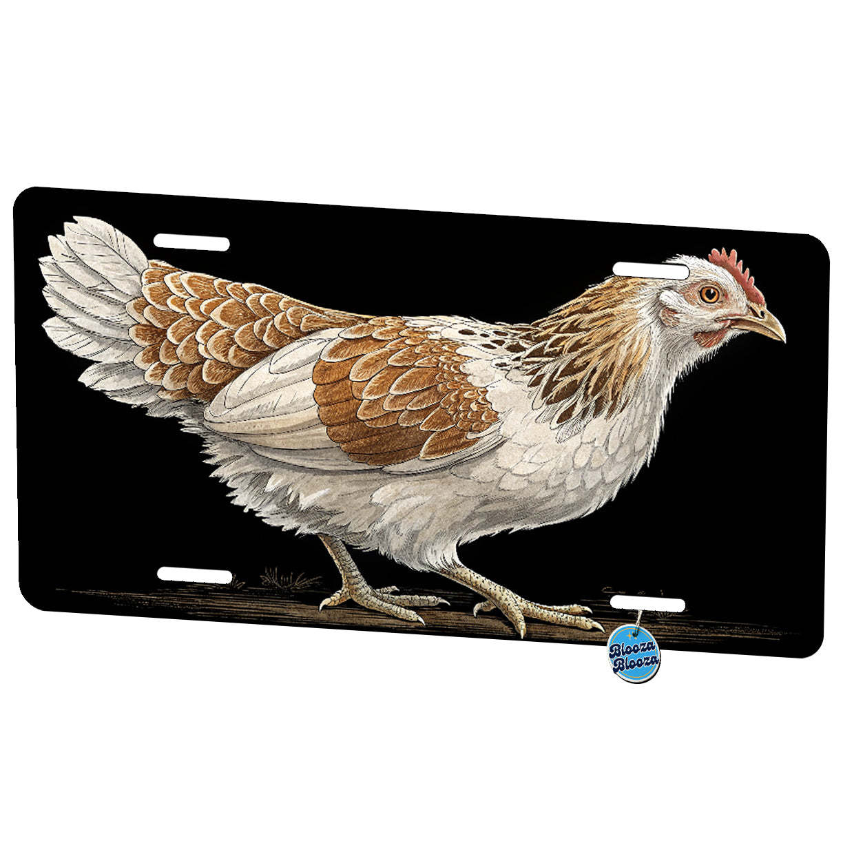 Hen Chicken Black Background Metal Vanity Novelty Tag License Plate for Trucks Cars SUVs