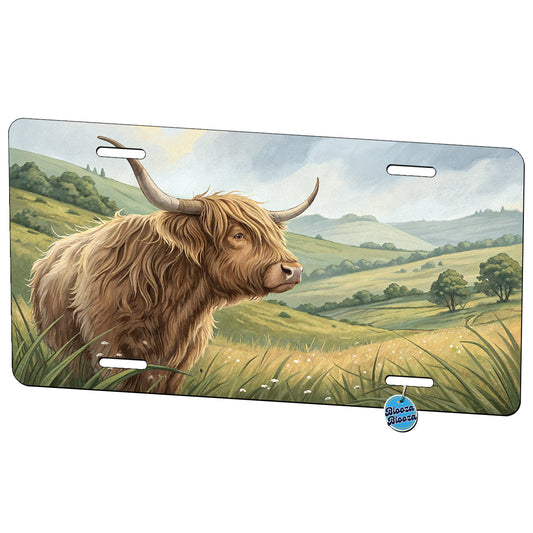 Highland Cow In Fields Metal Vanity Novelty Tag License Plate for Trucks Cars SUVs