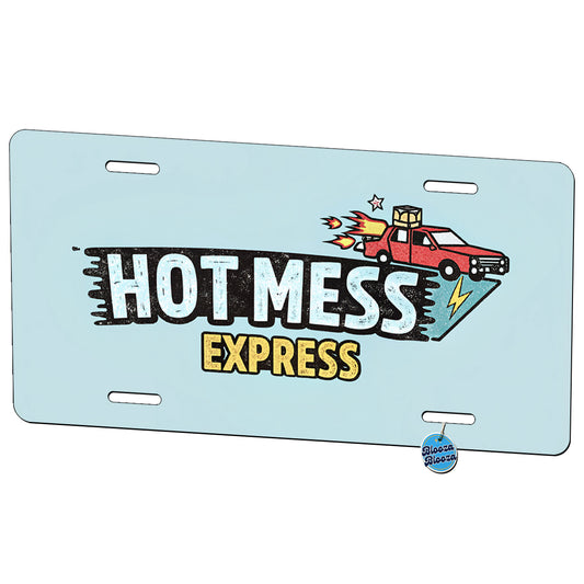 Hot Mess Express Funny Metal Vanity Novelty Tag License Plate for Trucks Cars SUVs