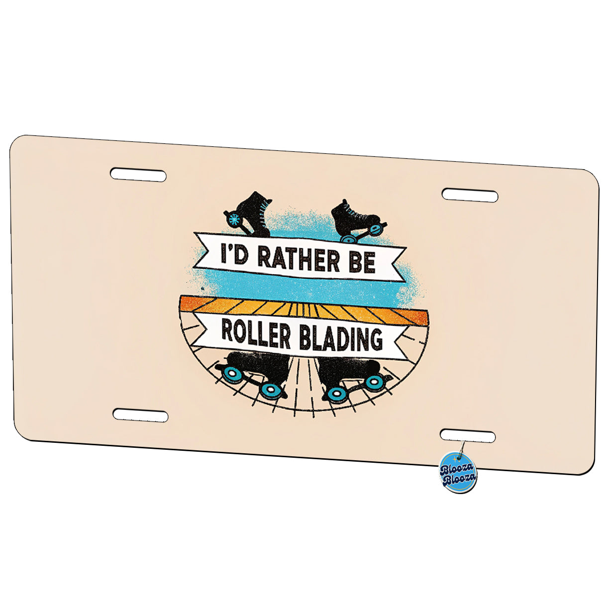 I D Rather Be Roller Blading Metal Vanity Novelty Tag License Plate for Trucks Cars SUVs